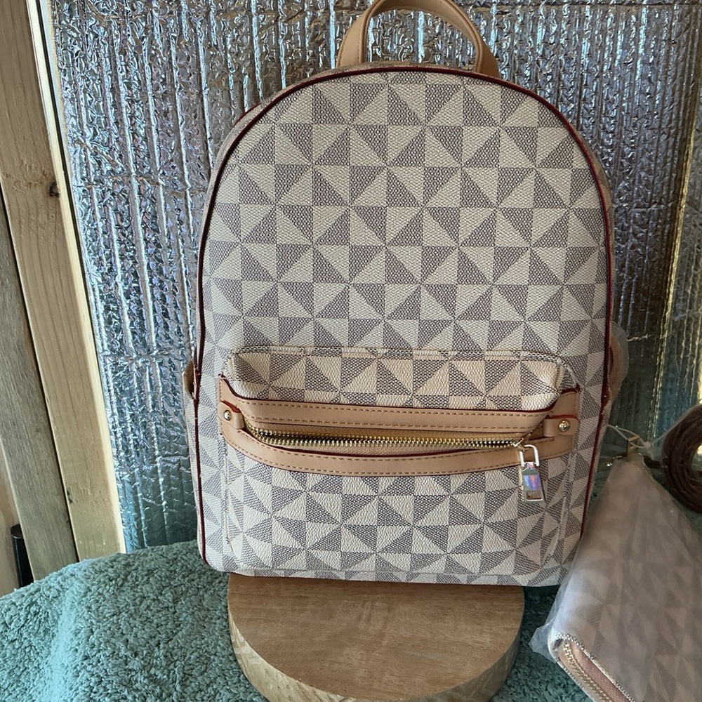 Geometric Pattern Backpack with Wallet NWT - image 2